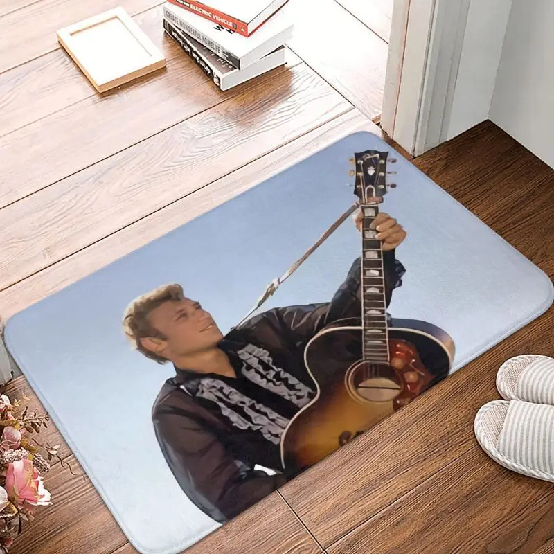 Johnny Hallyday Front Door Mat Anti-Slip Outdoor Absorbent France Rock Singer Doormat Living Room Entrance Rug Carpet