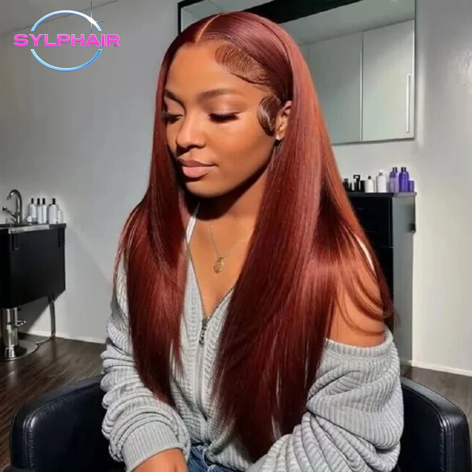 

Reddish Brown 13x6 HD Lace Front Wig Human Hair Wigs For Women Brazilian Colored Red Brown Straight Lace Frontal Wig Pre Plucked