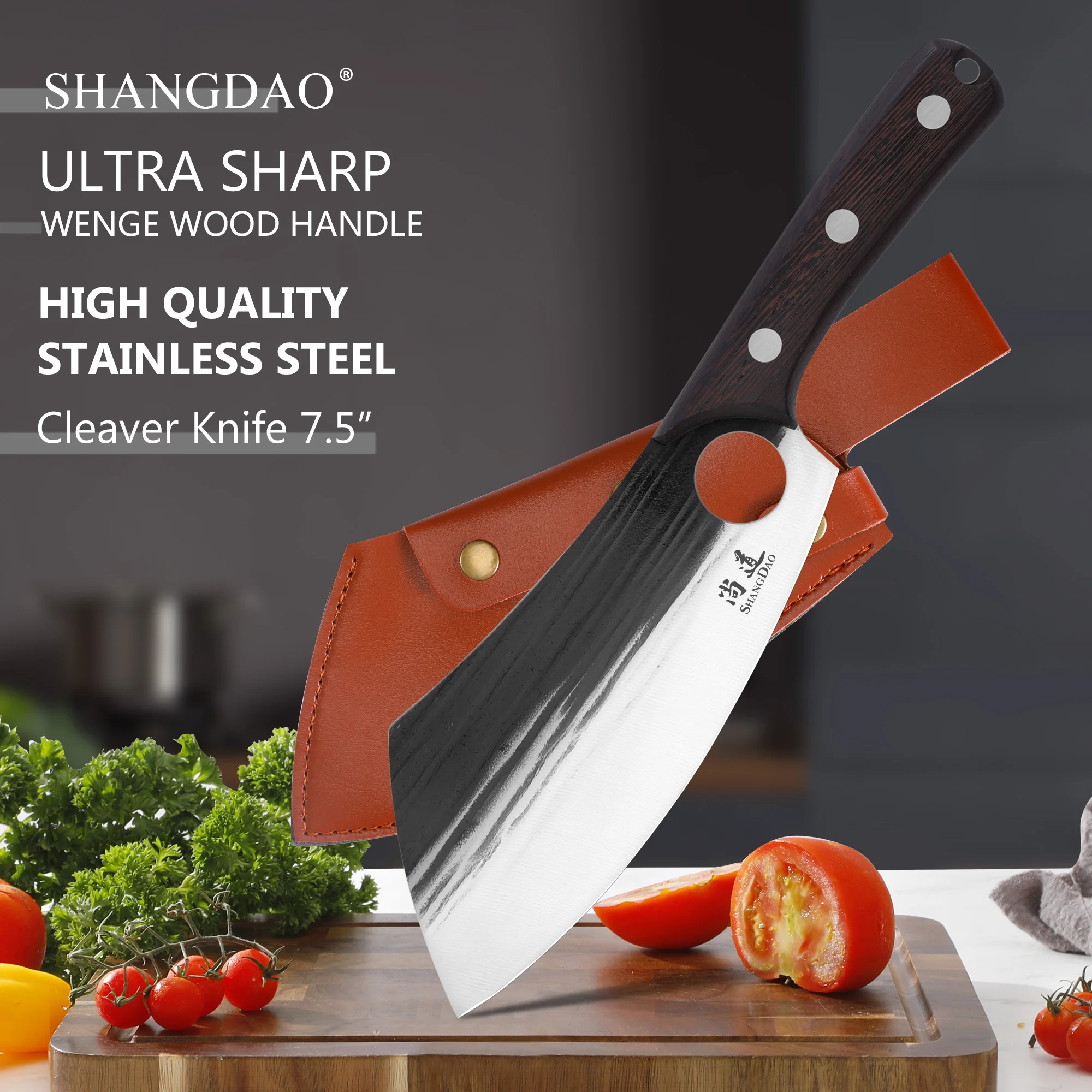 

SHANGDAO 7.5 Inch Meat Cleaver Knife, Meat Cutting Forged Butcher Knife with Sheath Kitchen Chopping Knife