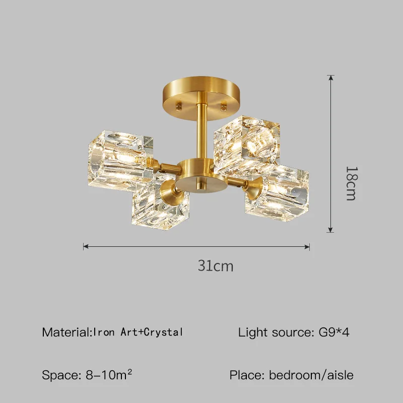 Moderne Kristallen Kroonluchter G9 Basis Goud Luxe Semi-Flush Montage Plafond Lamp Voor Woonkamer Eetkamer Slaapkamer Keuken
