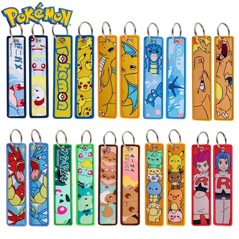 Anime Pokemon KeyChain Game Figure Pikachu Charizard Gengar Two-sided Embroidery Key Ring for Women Man Cartoon Accessories Gift