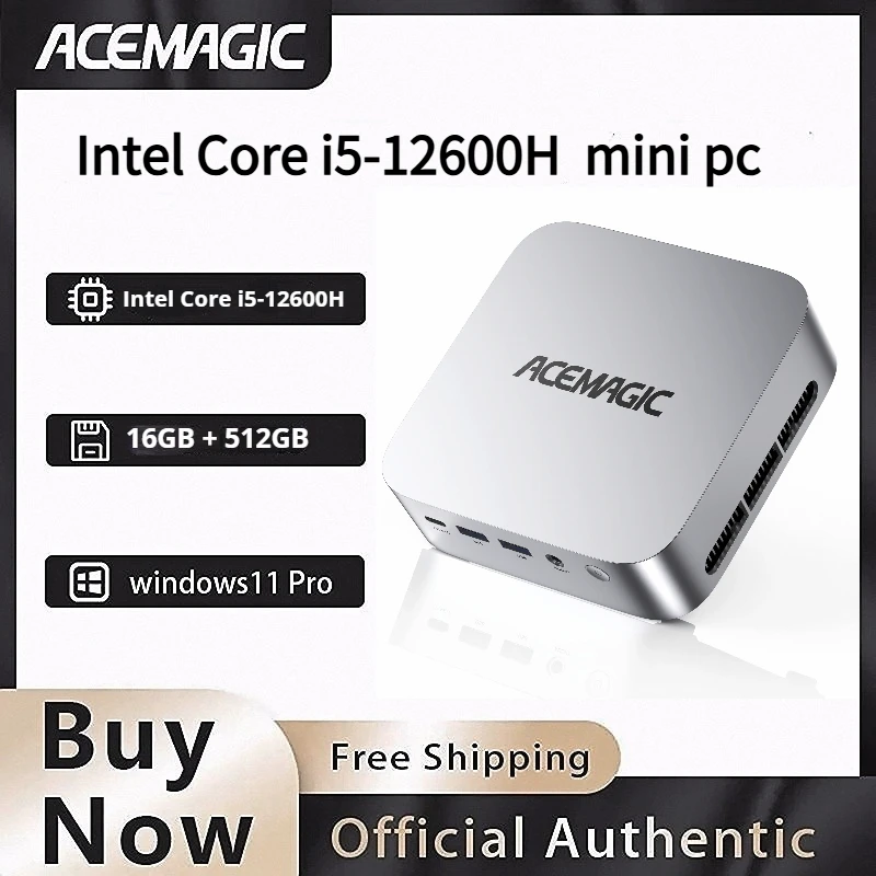 ACEMAGIC Mini PC para Juegos Intel Core i5-12600H 12C/16T 4.5GHz 16GB DDR4 512GB PCIe SSD Windows 11Pro Triple Pantalla 4K WiFi6 BT5.2
