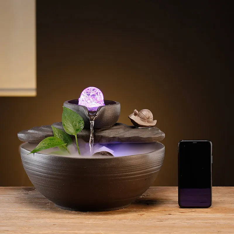 Ceramic flowing water ornament, circulating water to attract wealth, home furnishing, living room, office, desktop housewarming