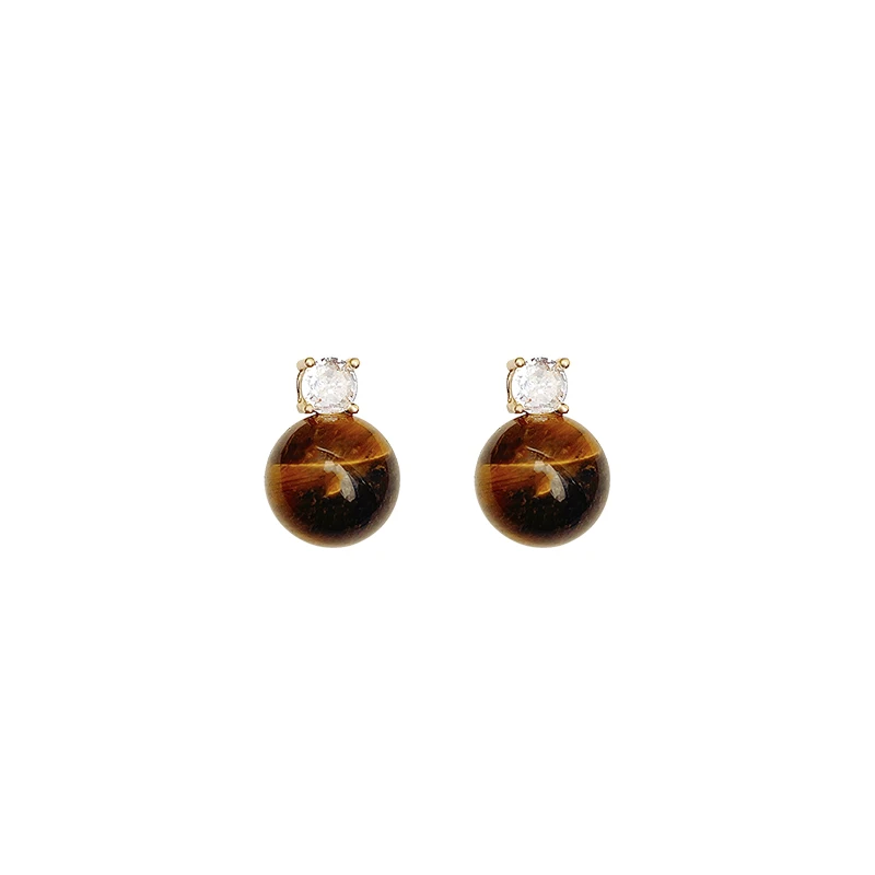 

*Coffee colored zircon tiger eye stone earrings, female French niche earrings, light luxury temperament, exquisite earrings