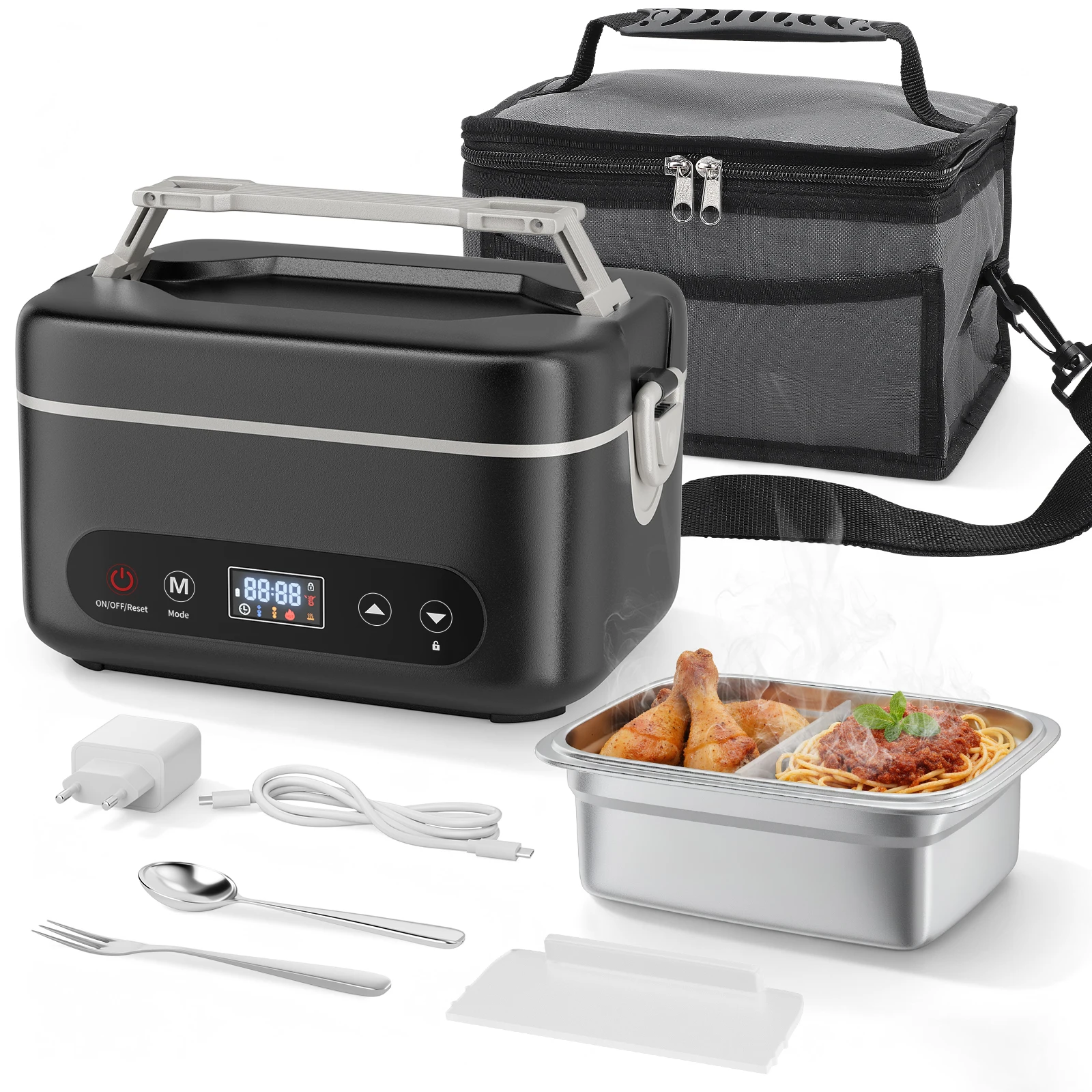 Scaldavivande Elettrico Portatile da 1.2L, 80W, Batteria da 12000mAh, 4 Modalità di Riscaldamento, Funzione Timer per Ufficio e Viaggi