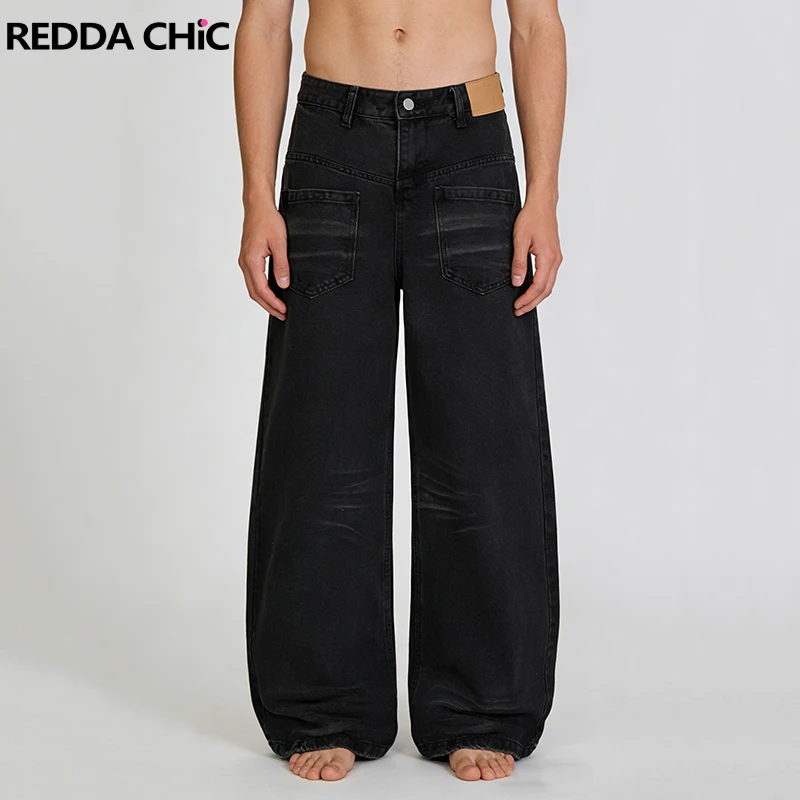 

Джинсы REDDACHIC Backwards Barrel, мужские потертые карманы, свободные широкие брюки в стиле пэчворк, повседневная винтажная модная уличная одежда