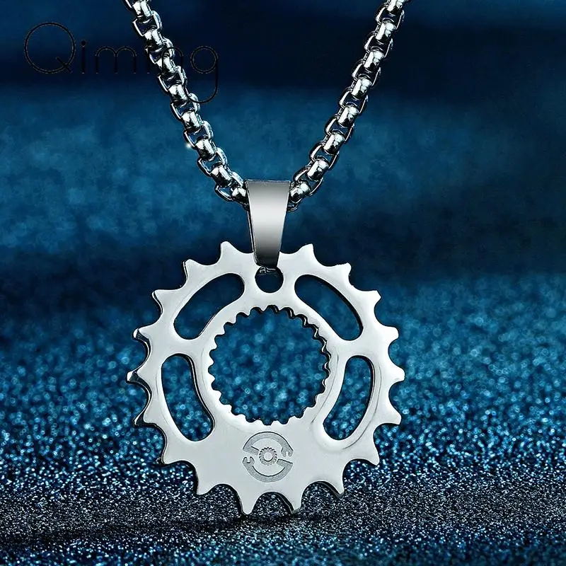 Stainless Steel Gear Biker Pendant Necklace Silver Motorcycle Guy Men Jewelry Hip Hop Punk Vintage Necklace Gift