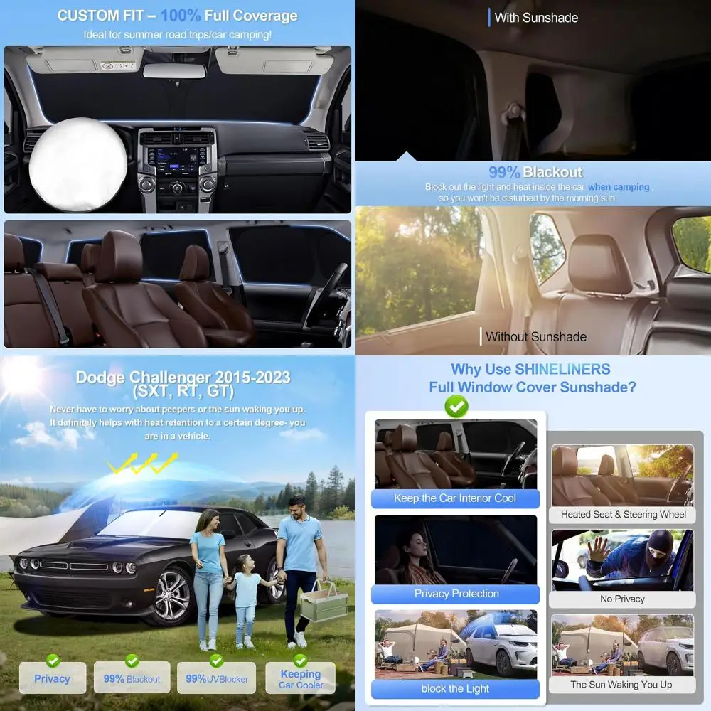 

Car Window Shades for 2015-2023 Dodge Challenger Models - Full Coverage UV Protection, Privacy, Camping Use