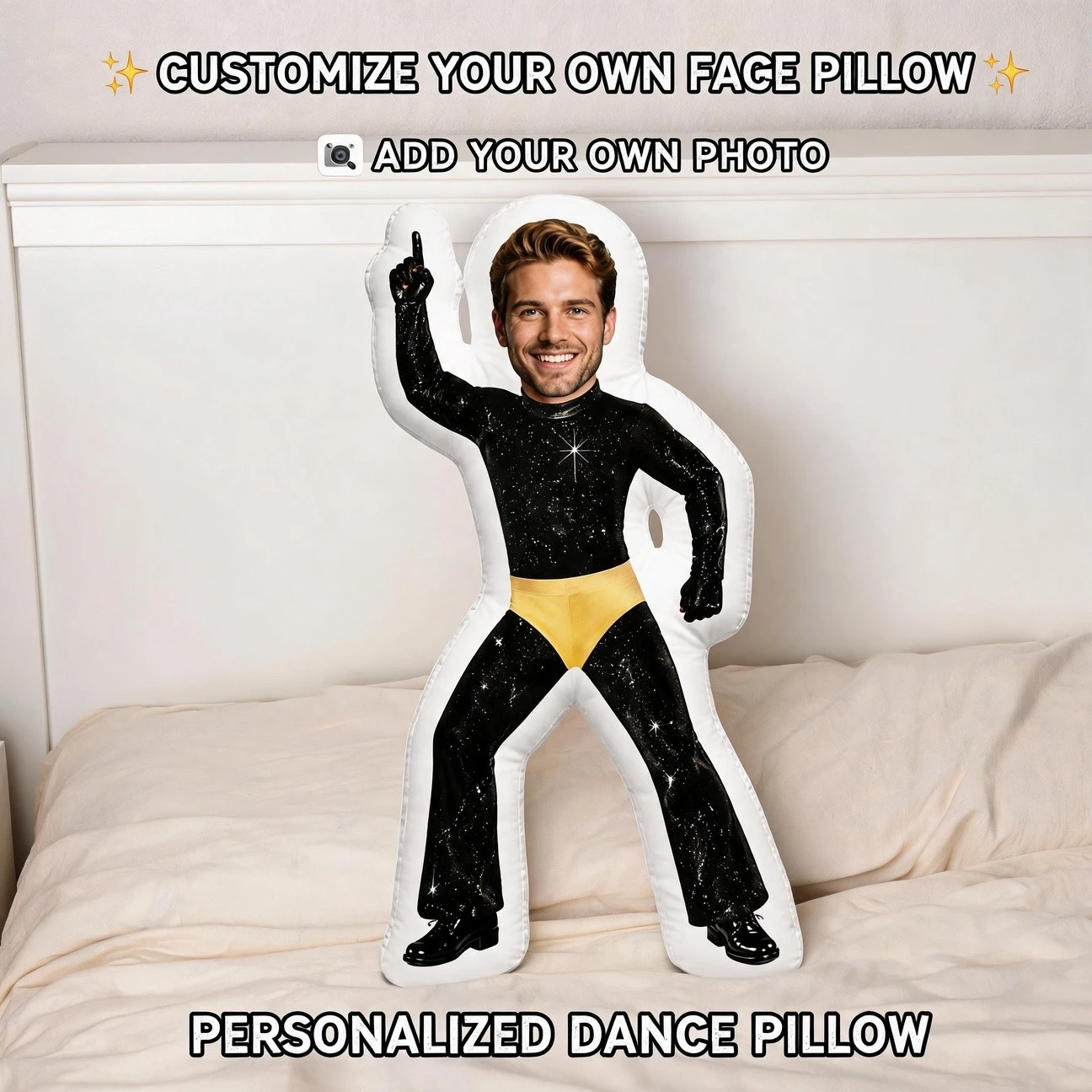 Custom Photo Shaped Pillow, Personalized Face & Sparkle Dance Outfit Decorative Cushion, Unique Home Decor Accent for Sofa & Bed