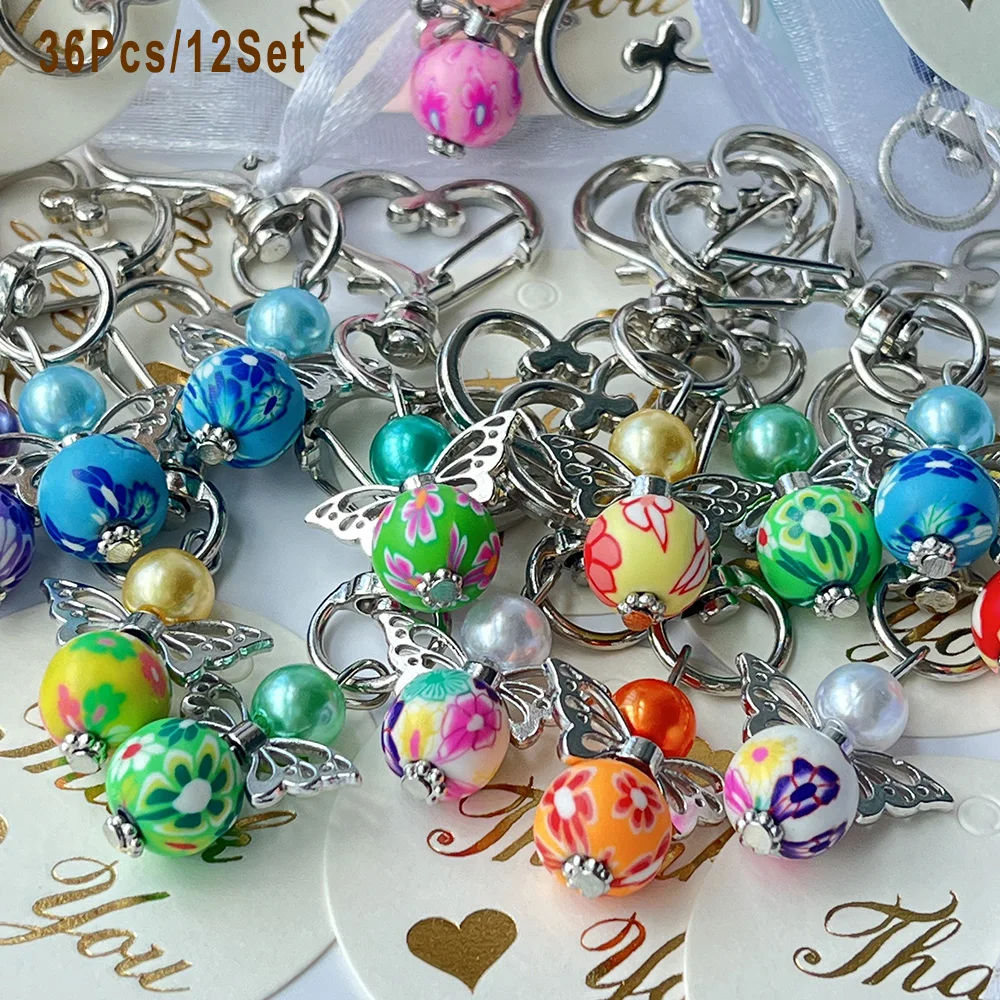 36 قطعة/12 مجموعة سلسلة مفاتيح على شكل قلب الملاك، هدايا مناسبة لحفلات الزفاف، عيد الميلاد، عيد الفصح، زينة العطلات، المعمودية #5