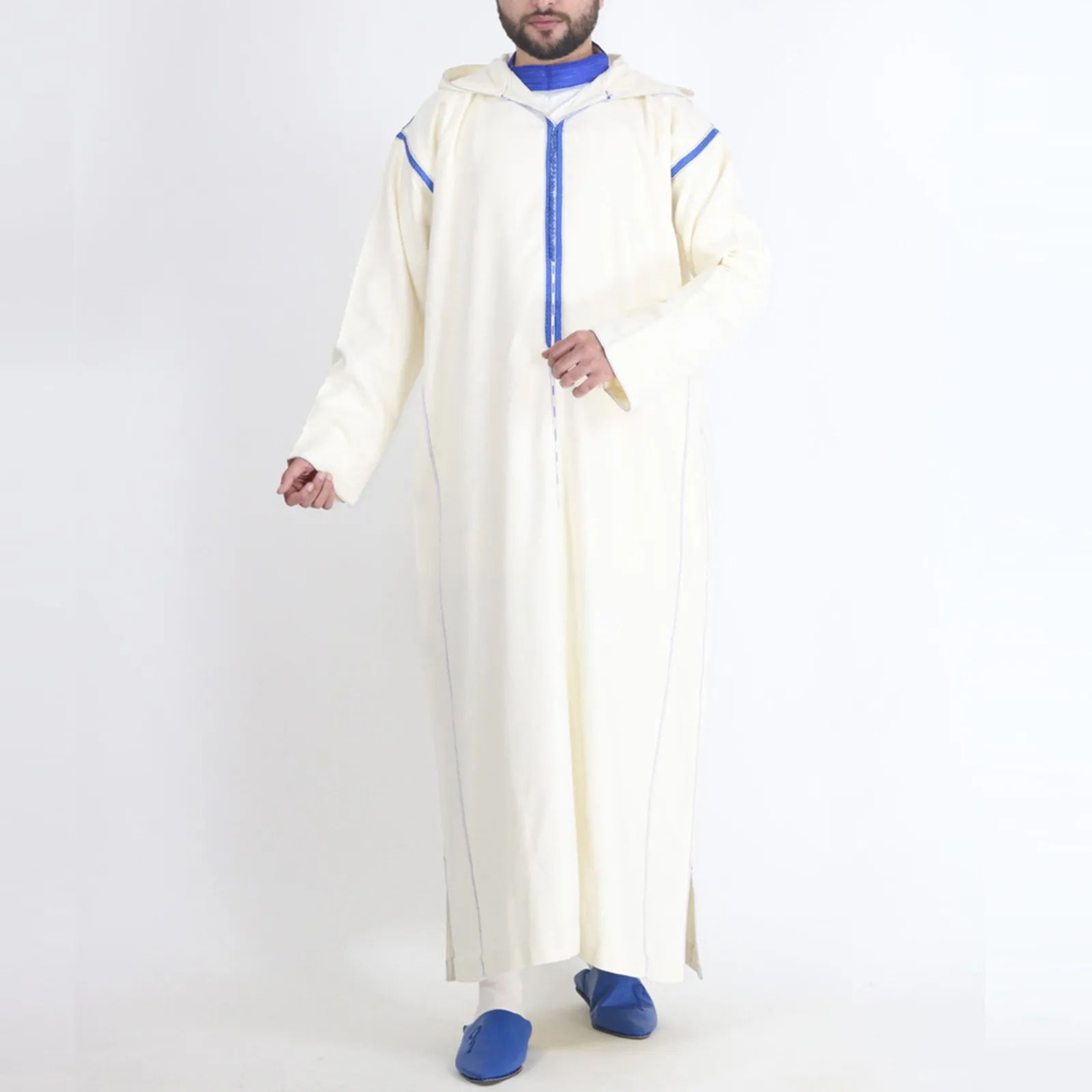 Bata musulmana informal para hombre, traje nacional de Oriente Medio con capucha de Color sólido, camisa de negocios con costuras sueltas, Abaya