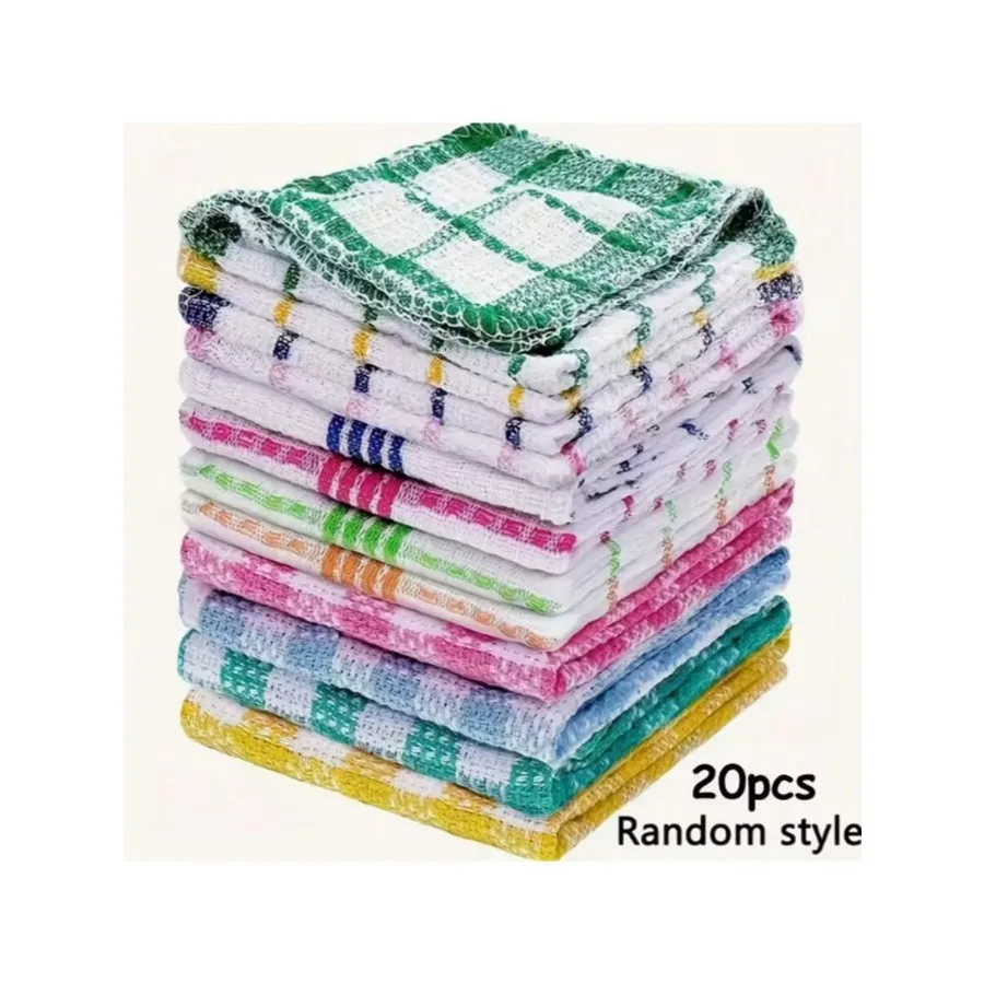 

10/20pcs Of Double-Sided Dishwashing Cloths, Ideal For Kitchen Cleaning, Featuring A Non-Shedding Plaid Design, Effective As A