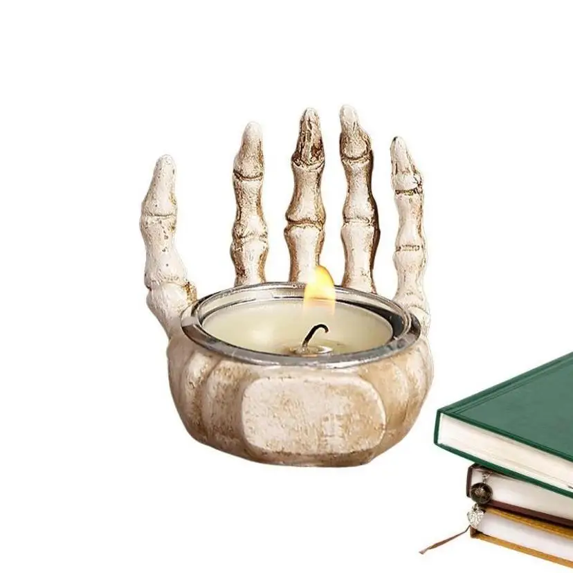 New Halloween Skull Candlestick Ornaments Resin Skull Halloween Desktop Porch Decoration Gifts Candle Holders Decor For Table