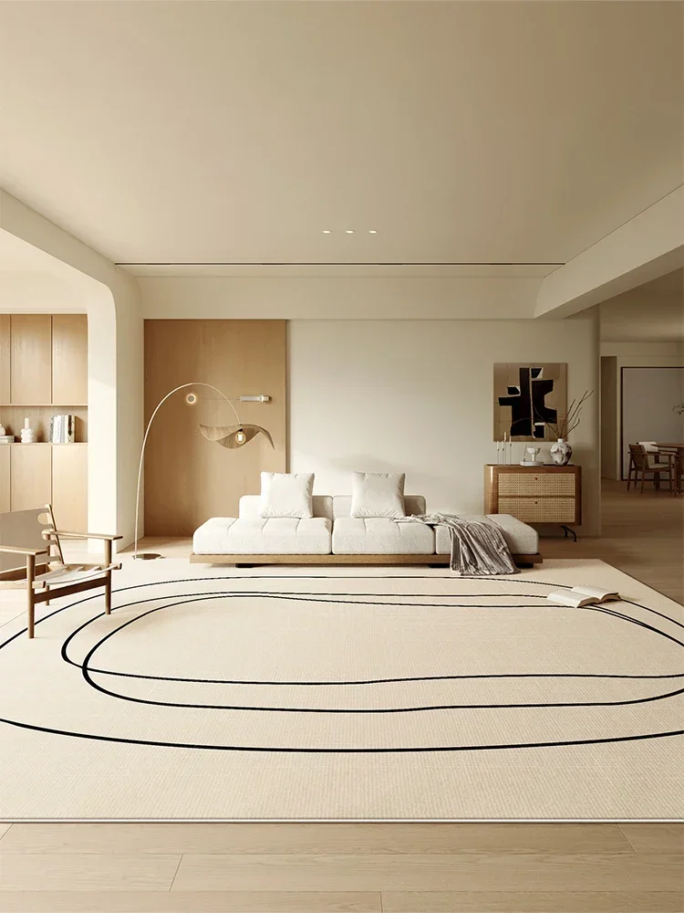 

Art Cream Living Room Carpets Beige Luxury Line Decorative Carpet Comfortable Bedroom Rug Party Rug