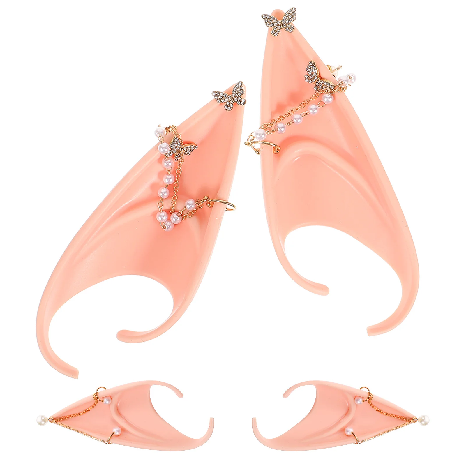 2 pezzi di orecchini a bottone con catena di perle, orecchie da elfo da fata, leggeri e confortevoli per un lungo abbigliamento, feste cosplay, carnevale in maschera di Halloween