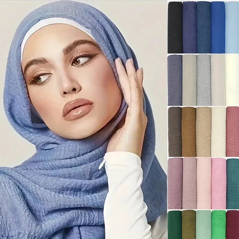 

Ramadan Women Muslim Wrinkle Hijab Scarf Femme Musulman Soft Cotton headscarf Islamic Hijab Shawls and Wraps 70*175cm