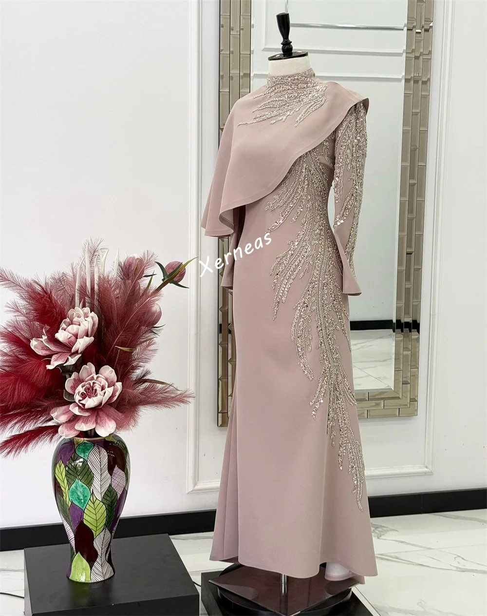 Customized Jersey Sparkle Trumpet High Collar Midi Dresses Bespoke Occasion Classic Women Luxury Evening Exquisite Party Wedding image 3
