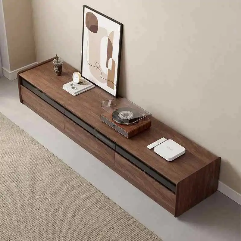 خزانة تلفزيون من خشب الجوز الأسود الاسكندنافي حديثة وبسيطة لغرفة المعيشة من الخشب الصلب والتلفزيون
