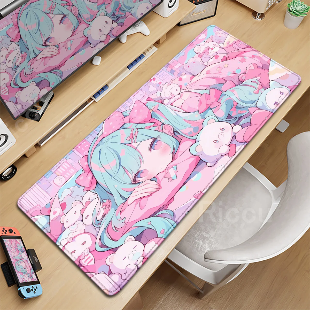 Large Office Nonslip Carpet Anime Girl Game Blue Hair Mouse Pad HD Print Kawaii Deskmat Xxl Extended Gaming Keyboard Accessories