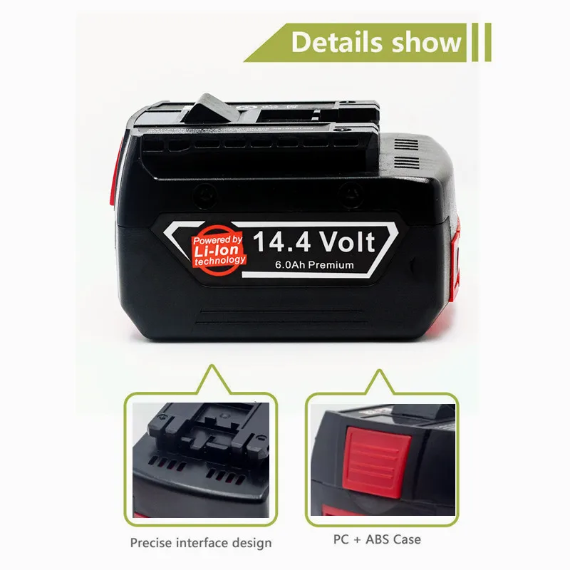 Replacement 14.4V 6.0Ah For Bosch GBH GDR GSR 1080 DDS180 BAT614G BAT607 BAT607G Power Tool Rechargeable Lithium-Ion Battery