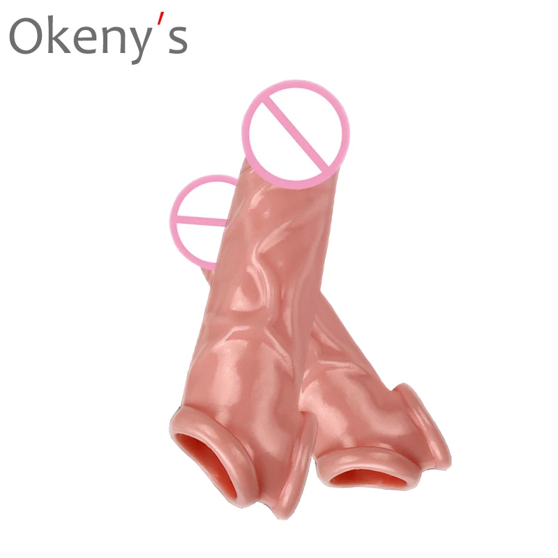 17CM Dildo Penis Sleeve Comdom Penis Extender Sleeve Reusable Condom Rubber Penis Dick Male Cock Extender Dildo Enhancer for Men