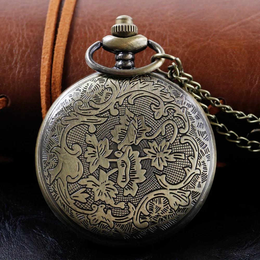 Exquisite Openwork Bronze Necklace Quartz Pocket Watch Steam Friend Old Fashion Chain Pendant Pocket Timer Gift Cf1006