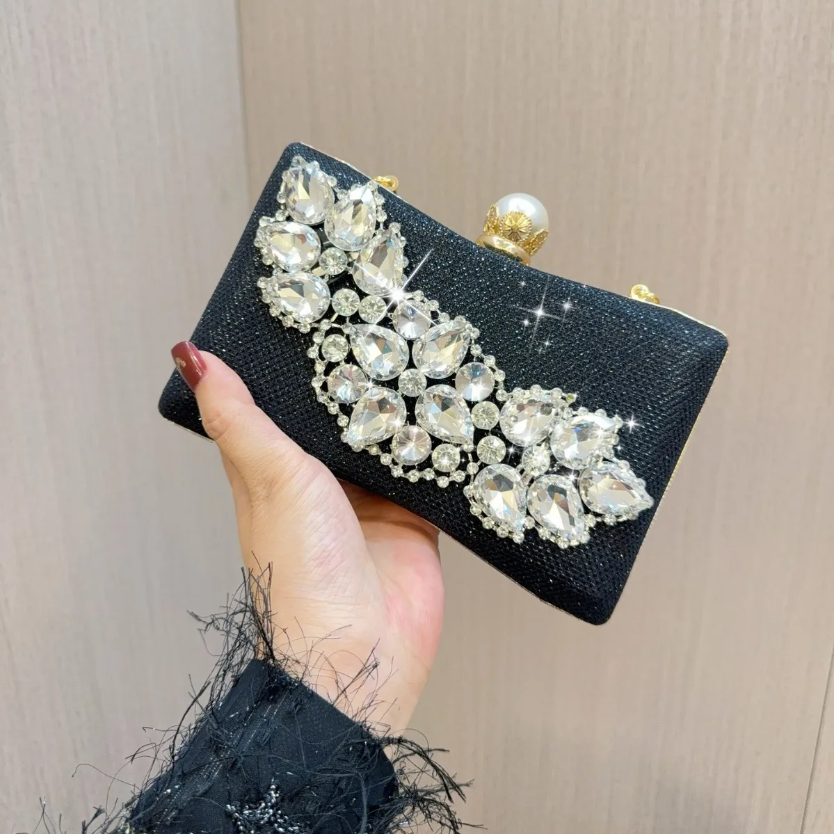 Fashion Fine Rhinestone Clutches For Women Wedding Party Gold Silver Black Dinner Evening Bags Prom Chain Shoulder Bags Purses