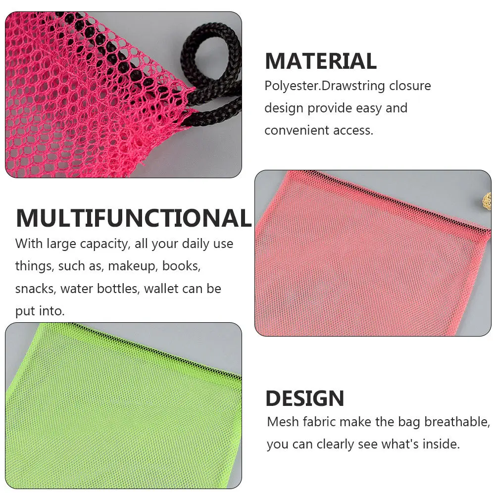 

6Pcs Beach Storage Bag Mesh Drawstring Pouch Large Capacity Eco Friendly Sling for Travel Yoga Sports Towel Makeup Snacks Water