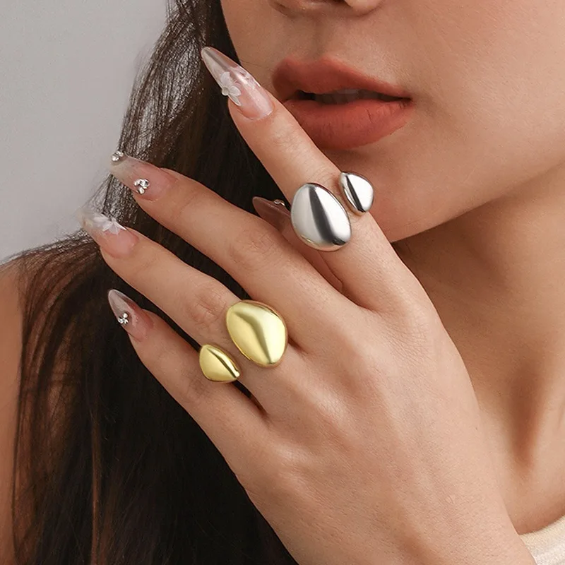 Liquid Lava Metal drop-shaped Irregular Open Ring 2024 Trendy Design Personality Geometric Finger Rings Women Jewelry Wholesale