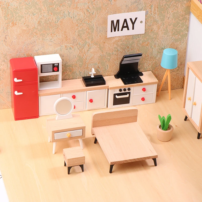 1:12 Dollhouse Furniture Wooden Miniature Cabinet Bed/Couch/Chair/TV For Girls Dolls Doll House Accessories Pretend Play Gifts