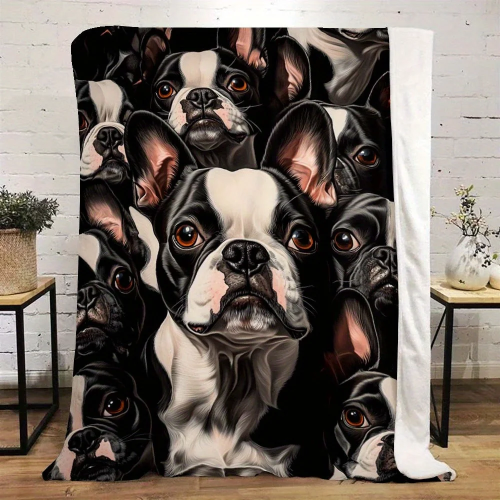 Realistic Shih Tzu Dog Flannel Blanket Snowy Background Puppy Lightweight Throw Blanket Warm Blanket Indoor Camping Use
