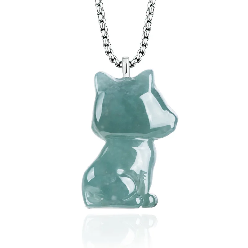 Echte natürliche A Jadeit Blau Wasser Stereoskopische Katze Cartoon Anhänger Eis Gepflanzt Jade Männer Geschenke Frauen Nette Charms Schmuck