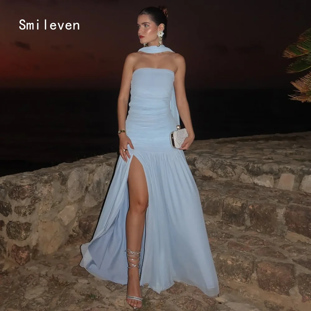 

Smileven Luxury A Line Prom Dress Side Silt Pleat Elegant Gowns for Gala Party Strapless Evening Dress Customized 2026