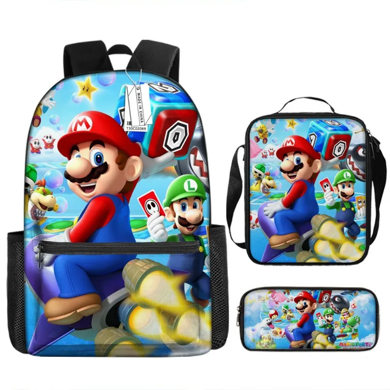 3 sztuk/zestaw Super Marios Bros Anime Harajuku 3D plecaki z nadrukiem tornistry dla uczniów torba na ramię zestaw piórnik papeteria Mochila