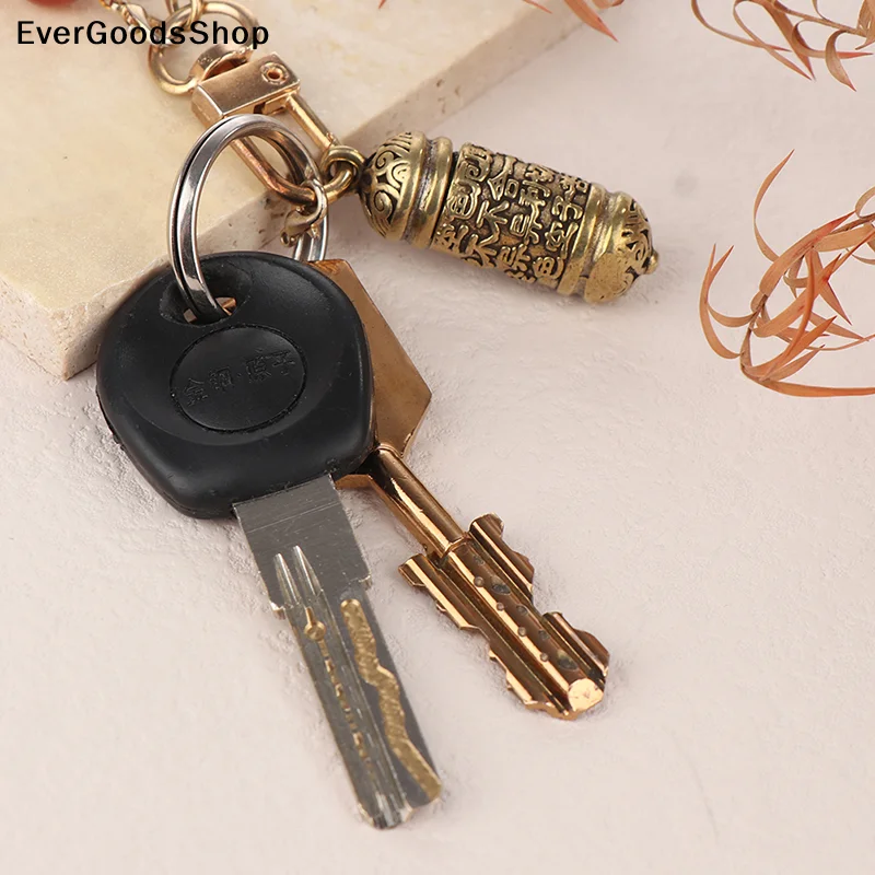 

New 1Pc Hollow Brass Buddha Sutra Cylinder Pendant Keychain Handmade Vintage Pill Box Container Bottle