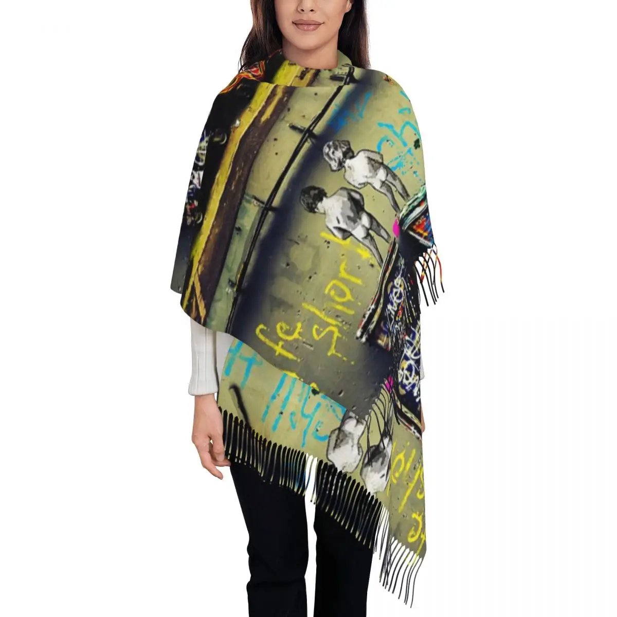 Banksy Chill The Duck Out Scarf for Womens Fall Winter Pashmina Shawls and Wrap Long Scarves with Tassel for Daily Wear