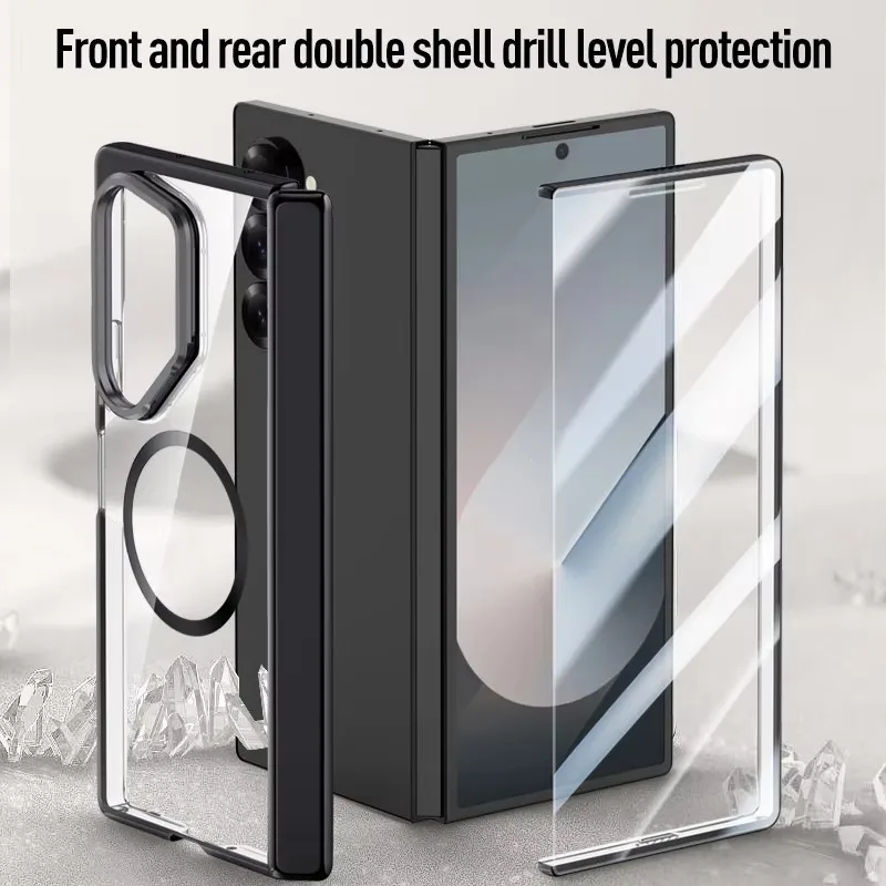 Magsafe Magnetic Fold6 Hinge Spring Lens Frame Bracket Protective Case For Samsung Galaxy Z Fold 6 Transparent Screen Flim Cover