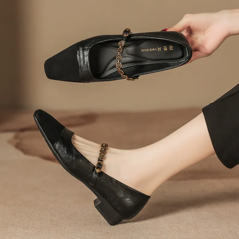 

Новинка 2023 года, ретро туфли Мэри Джейн на высоком каблуке из мягкой кожи с бархатной поверхностью и одним ремешком, пригородные туфли без шнуровки, женская обувь на низком каблуке