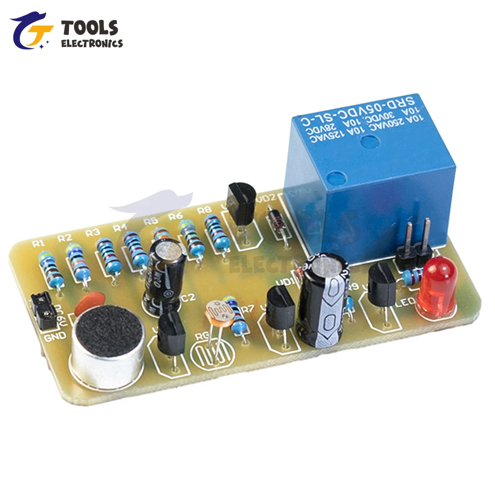 DC6V Sound and Light Dual Control Delay Switch Kit LED Light Fun Welding Practice Board Electronic DIY Production Parts