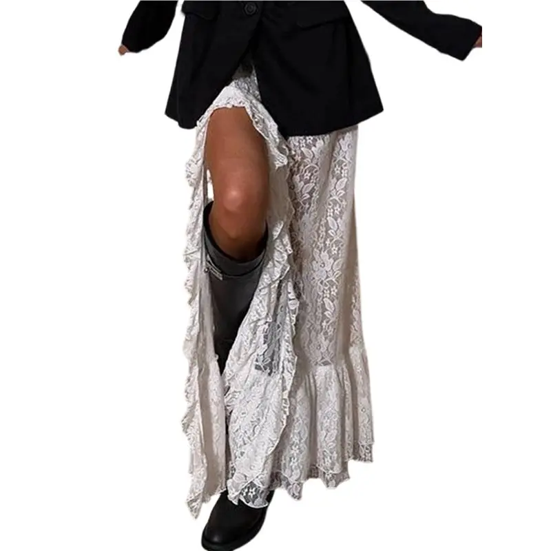 

Женские макси-юбки CYL с цветочным кружевом, прозрачные, длинные, повседневные, А-силуэта, пляжные юбки-накидки
