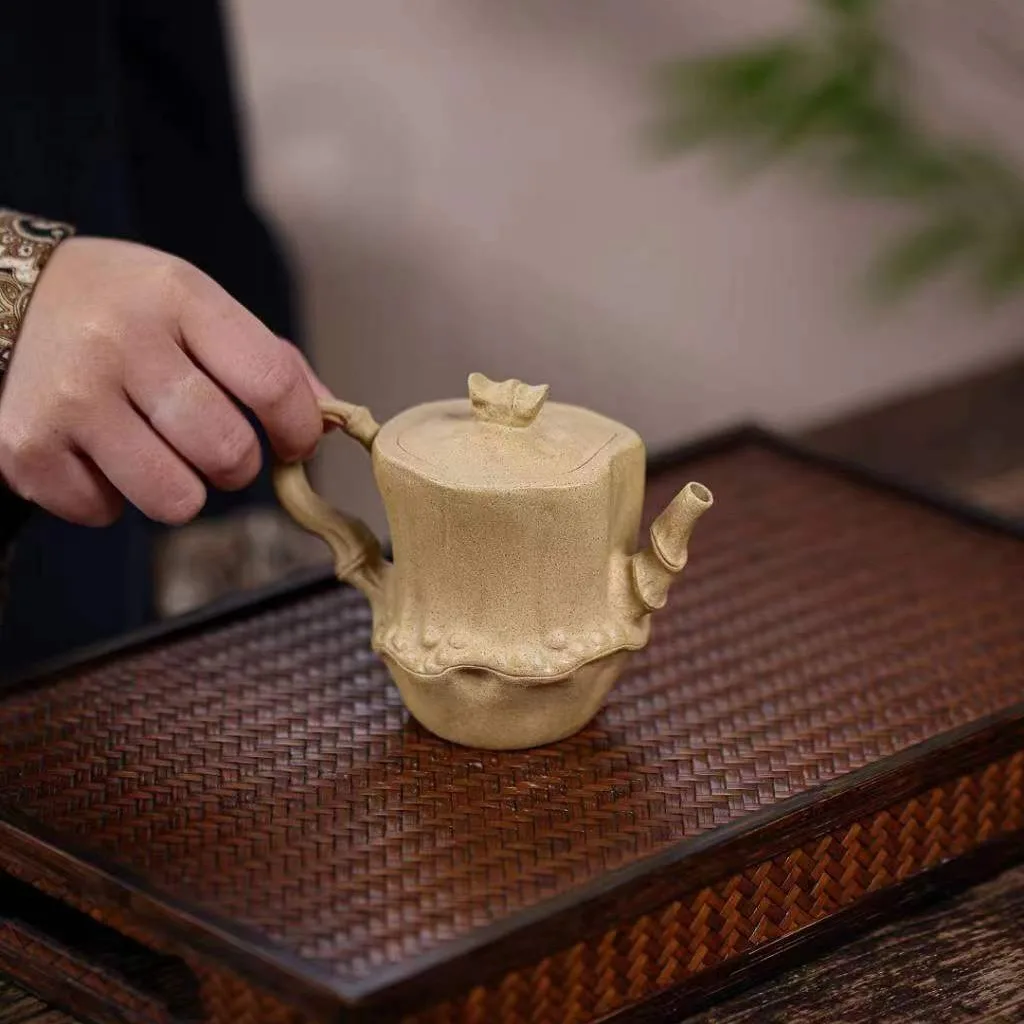 High Quality Real Yixing Jasaho Zisha Clay Teapot Creative Bionic Bamboo Festival Boutique Purple Pot Set Handmade Works