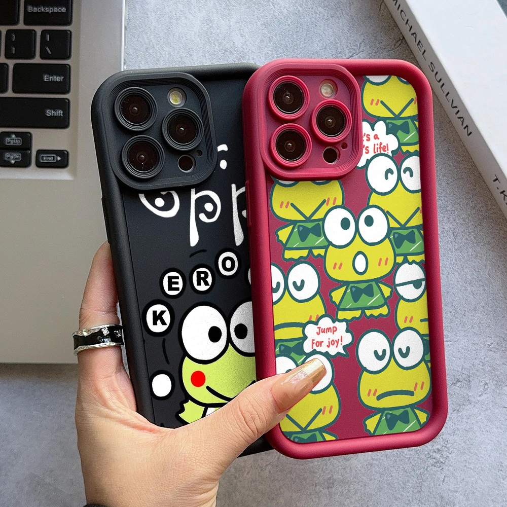 Cute Keroppi Phone Case for iPhone 16 15 14 Plus 13 12 Mini 11 Pro Max X Xs XR 8 7 Soft TPU Ladder Lens Protection Cover