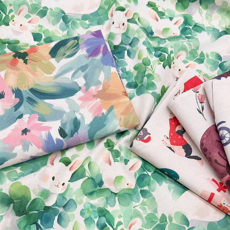 Thickened Cartoon Print Cotton Linen Fabric, DIY Material for Kindergarten Decor, Tablecloth, Backdrop, Curtain Crafts