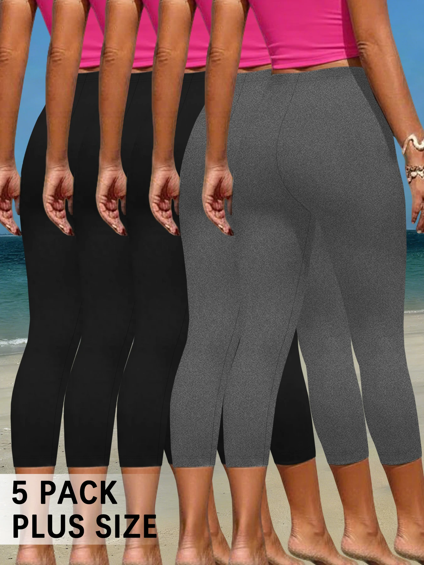 

5 Pack Plus Size Super Soft capri pants For Women, No See Through Workout Running Yoga Athletic Leggings