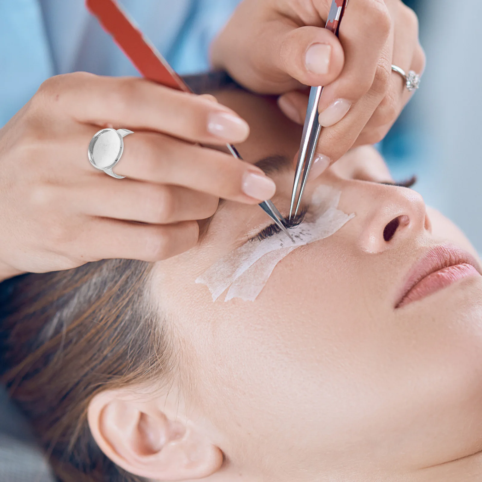 2 szt. Pierścieni do kleju do rzęs, posrebrzane metalowe uchwyty do przedłużania rzęs, profesjonalne narzędzia do salonów kosmetycznych i do użytku domowego DIY.