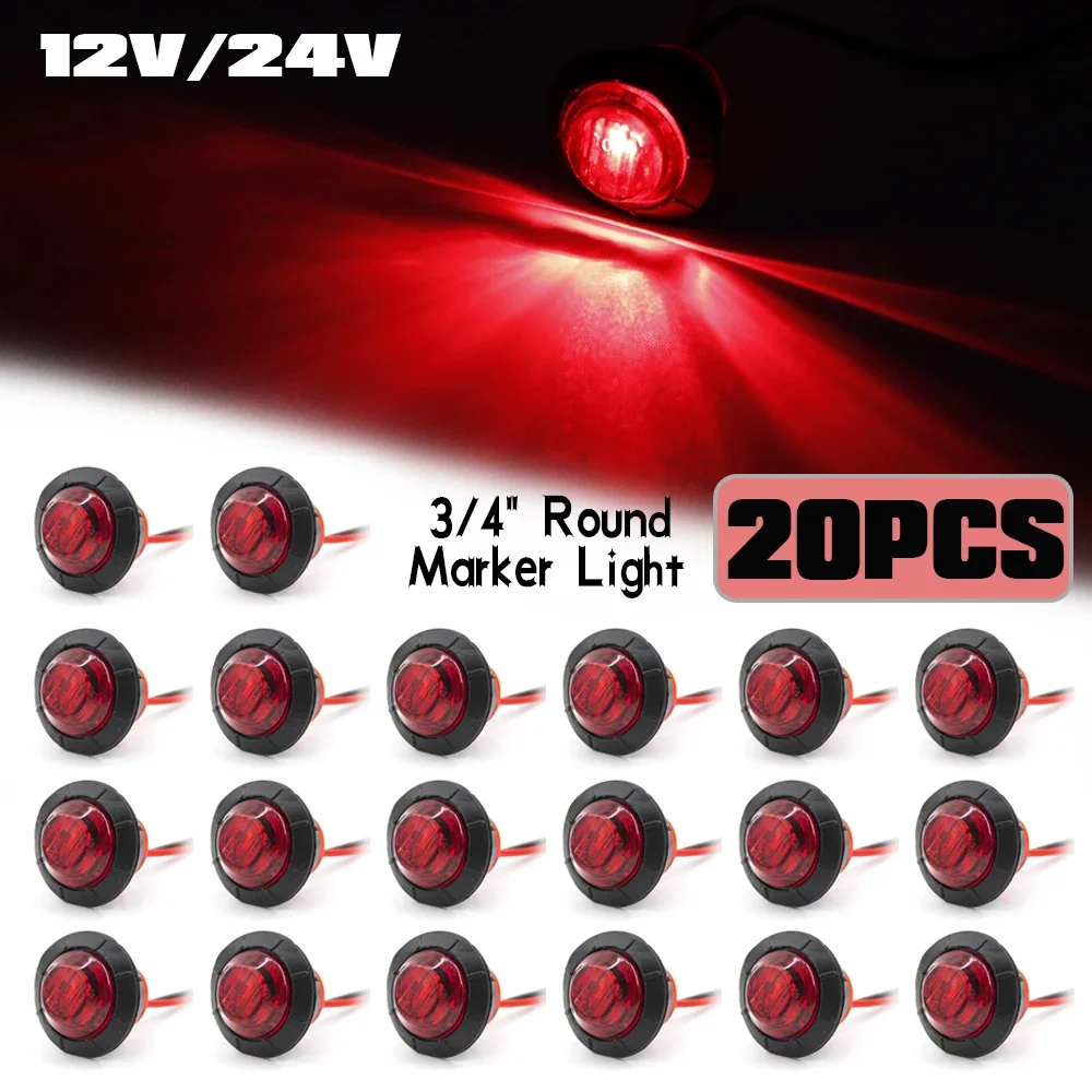 

20PCS 12V 24V Round 3 LED 3/4" Light Front Rear Side Marker Bullet Indicators Clearance Lamp for Truck Bus Trailer Caravan Boat