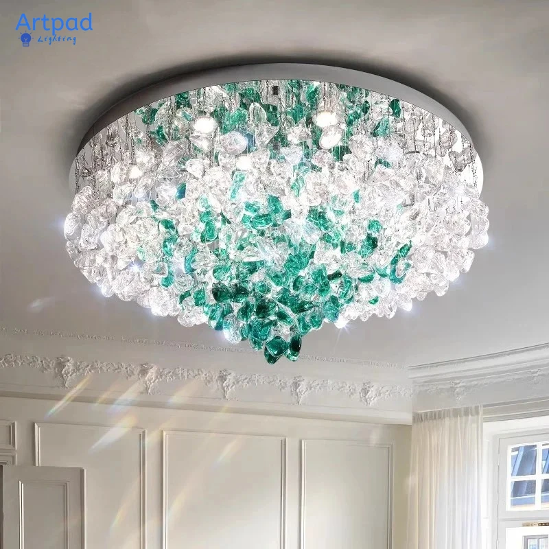 

Grreen Crystal Ceiling Light Modern for Living Room Bedroom Hotel Home Decor Luxury Ceiling Lamp Chandelier Lighting Fixture