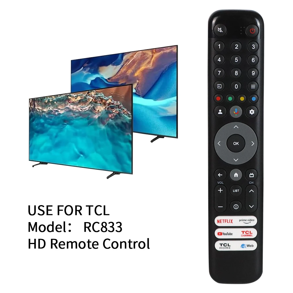 جهاز التحكم عن بعد RC833 GUB1 متوافق مع تلفزيون TCL 50 55 75 بوصة C645 C745 C845 43LC645 65C745 65C845 بدون صوت ﻿