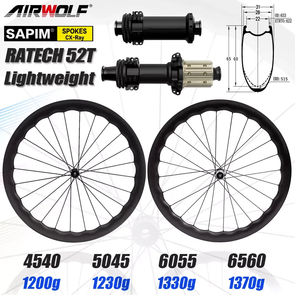 

Super Light 1200g 700C Wave Carbon Wheelset Gravel 28mm Width Road Disc Brake Wheels 6560 6055 5045 4540 HG XDR CX-Ray Spokes