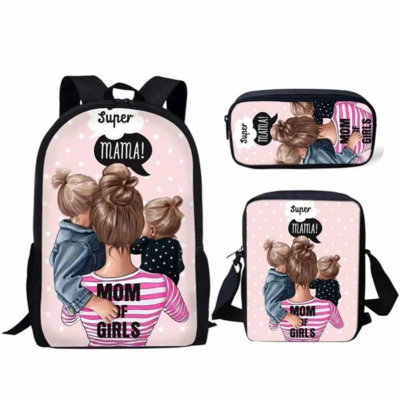 

Classic Fashion Super Mom and Dad 3D Print 3pcs/Set pupil School Bags Laptop Daypack Backpack Inclined shoulder bag Pencil Case